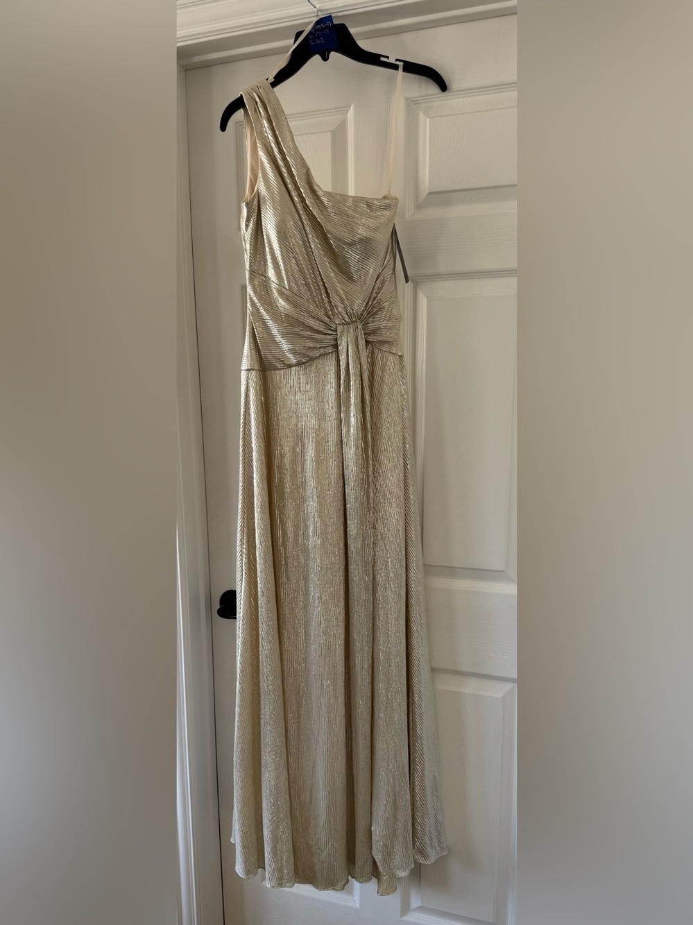 Betsy & Adam Metallic Gold One-Shoulder Maxi Dress